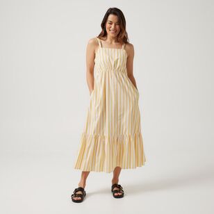 Khoko Collection Women's Cotton Poplin Midi Dress Yellow & Stripe