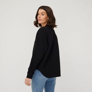Khoko Collection Women's Curved Hem French Terry Sweat Black