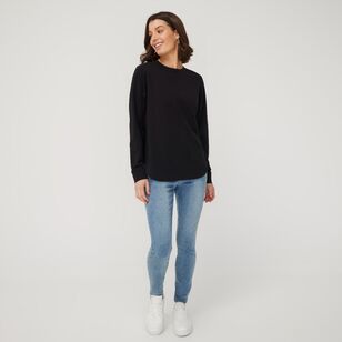 Khoko Collection Women's Curved Hem French Terry Sweat Black