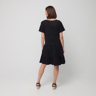 Khoko Collection Women's Cotton Slub Tier Shirt Dress Black