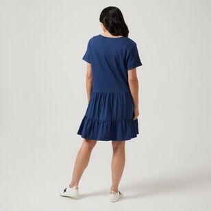Khoko Collection Women's Cotton Slub Tier Shirt Dress Navy