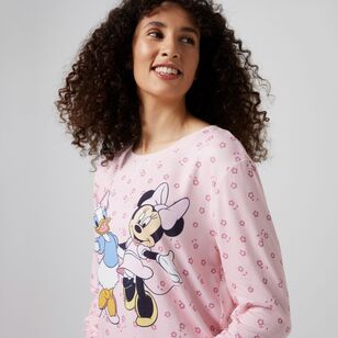 Disney Women's Minnie & Daisy Long Sleeve Supersoft PJ Top Pink