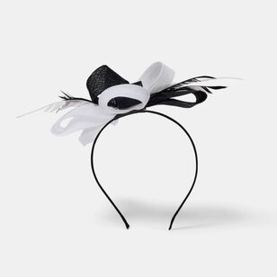 Khoko Women's Bow Feather Fascinator Black & White One Size