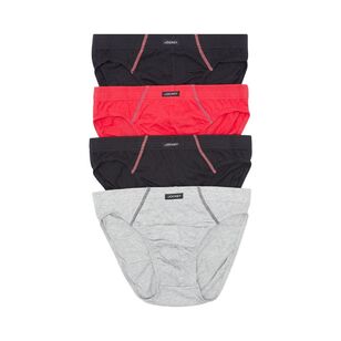 Jockey Men's Cotton Brief 4 Pack Grey, Black & Red