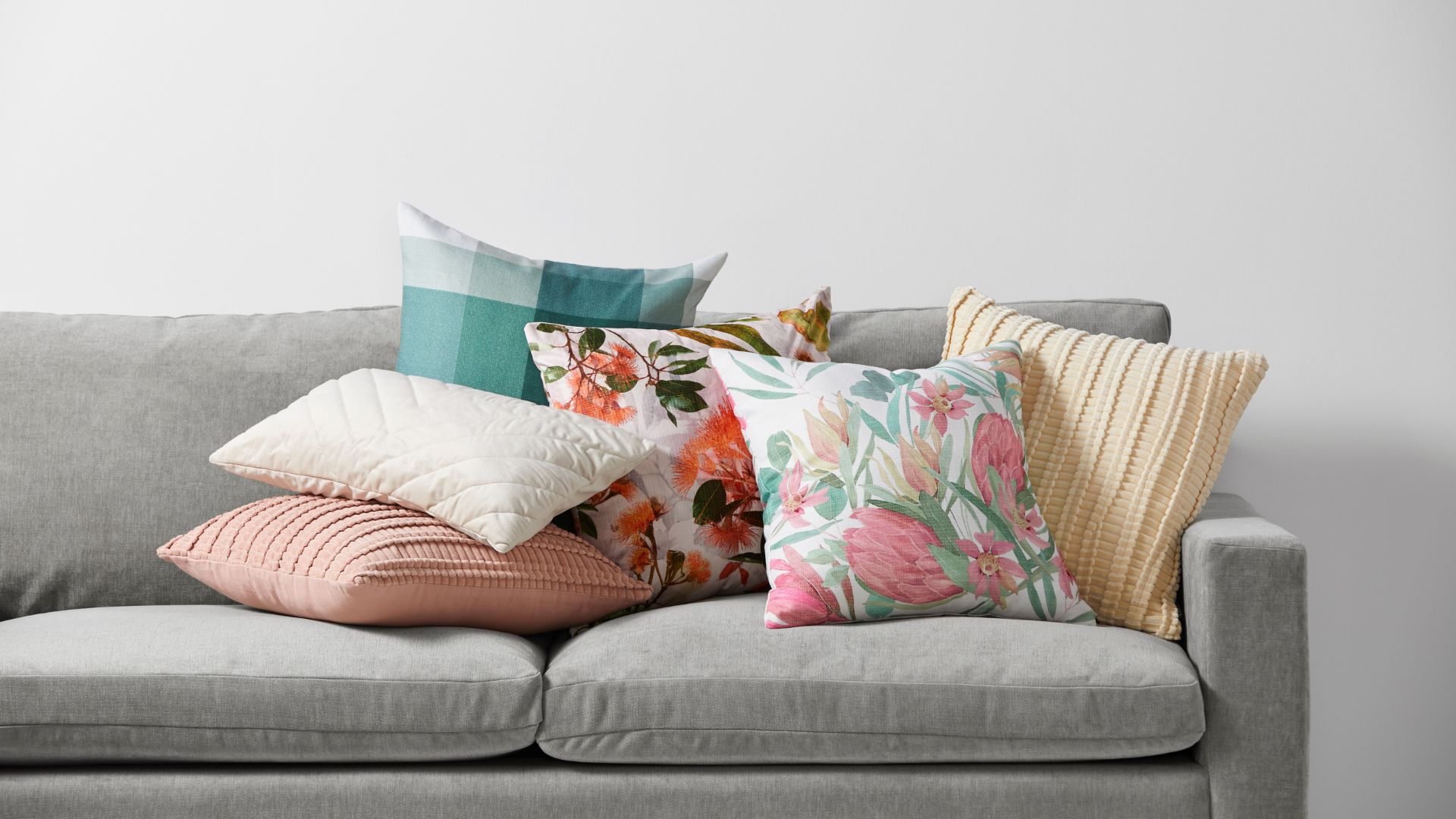 Textured stripe, geometric and floral coloured contemporary cushions
