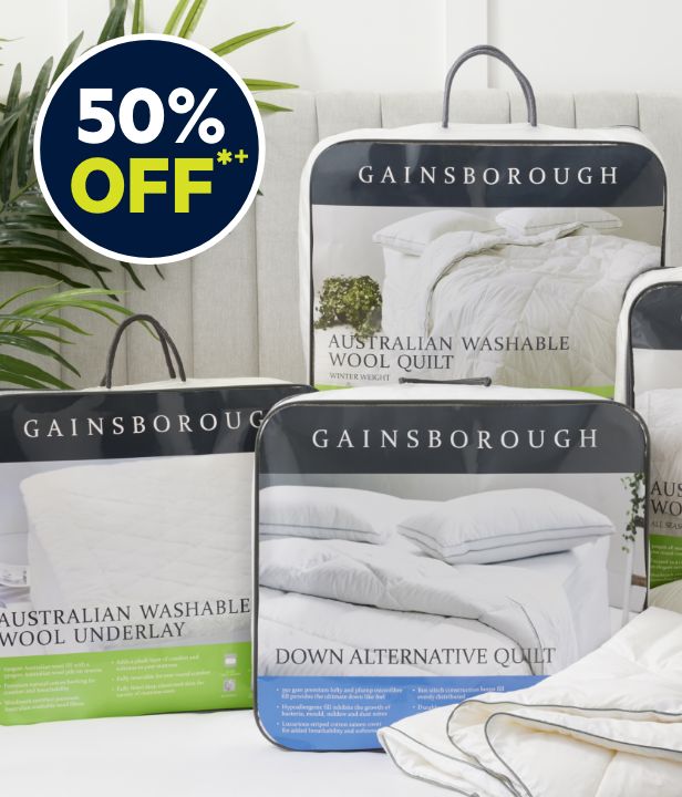 50% Off All Full Priced Quilts, Pillows, Toppers, Underlays & Mattress Protectors