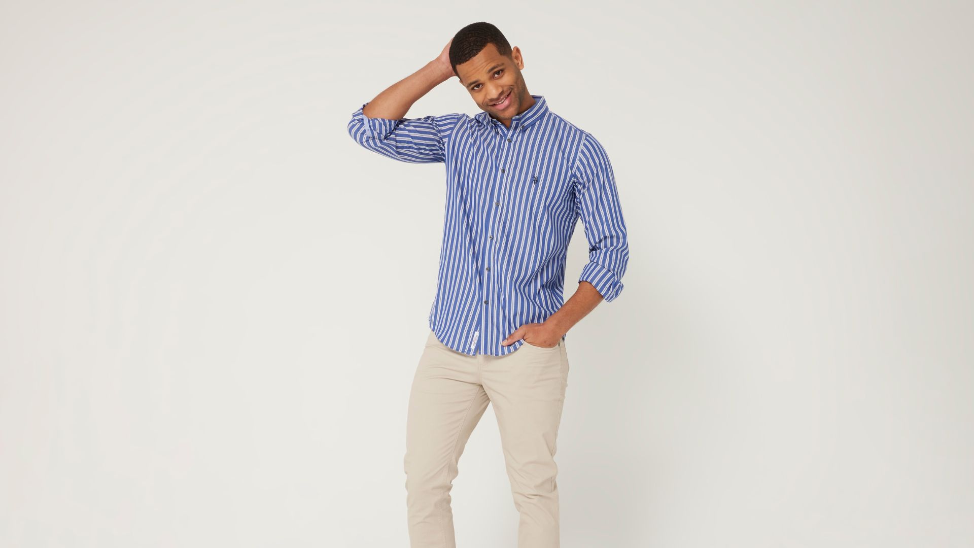 Blue Long Sleeve Stripe Dress Shirt