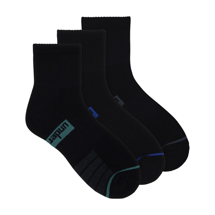Underworks Men's Quarter Crew Sport Socks 3 Pack Black | Harris Scarfe