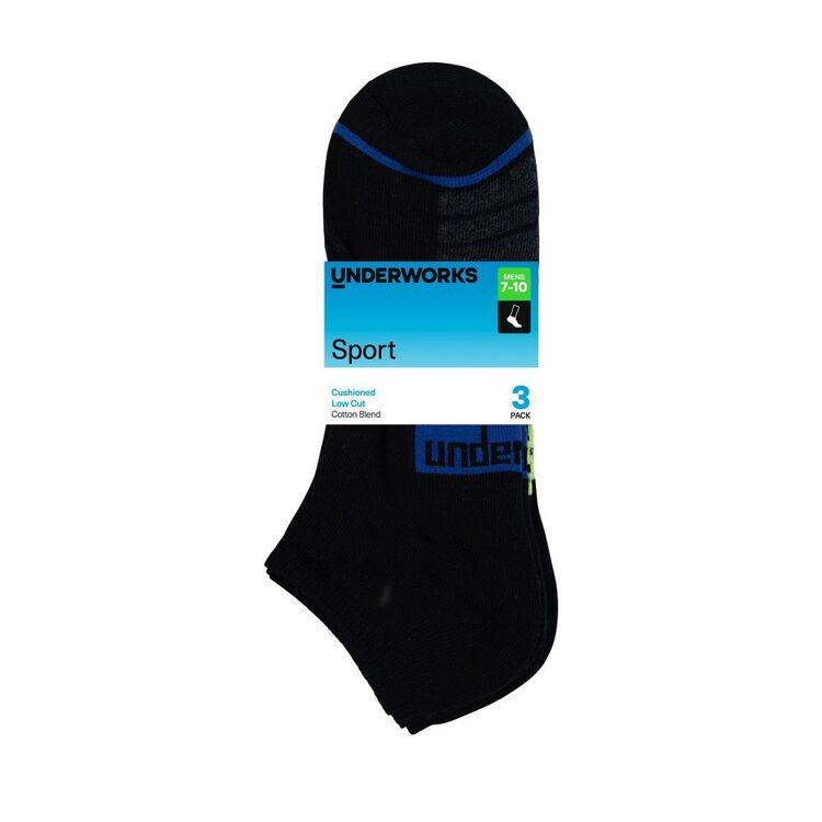 Underworks Men's Low Cut Sport Socks 3 Pack Black 7 - 10 | Harris Scarfe