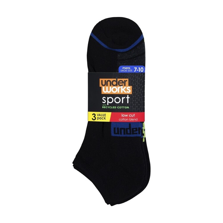 Underworks Men's Low Cut Sport Socks 3 Pack Black