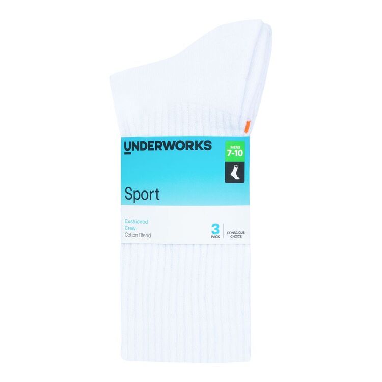 Underworks Men's Sports Crew Socks 3 Pack White | Harris Scarfe
