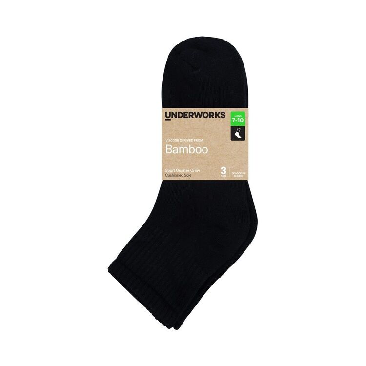 Underworks Men's Bamboo derived Viscose Sport Quarter Crew 3 Pack Black ...