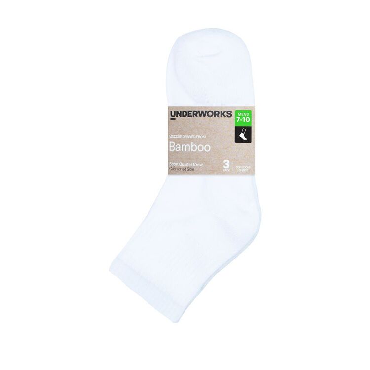Underworks Men's Bamboo derived Viscose Sport Quarter Crew 3 Pack White ...