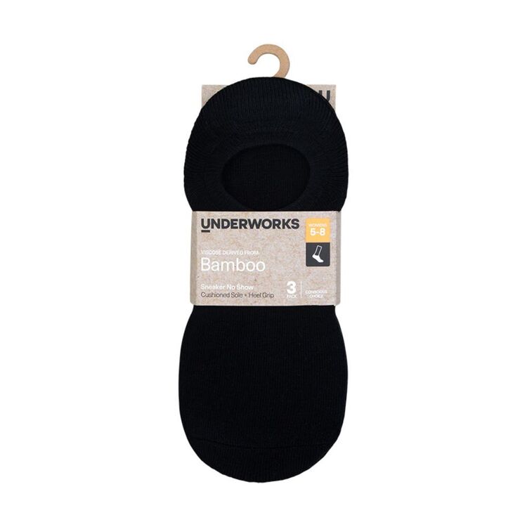 Underworks Women's Bamboo derived Viscose No Show Socks 3 Pack Black ...