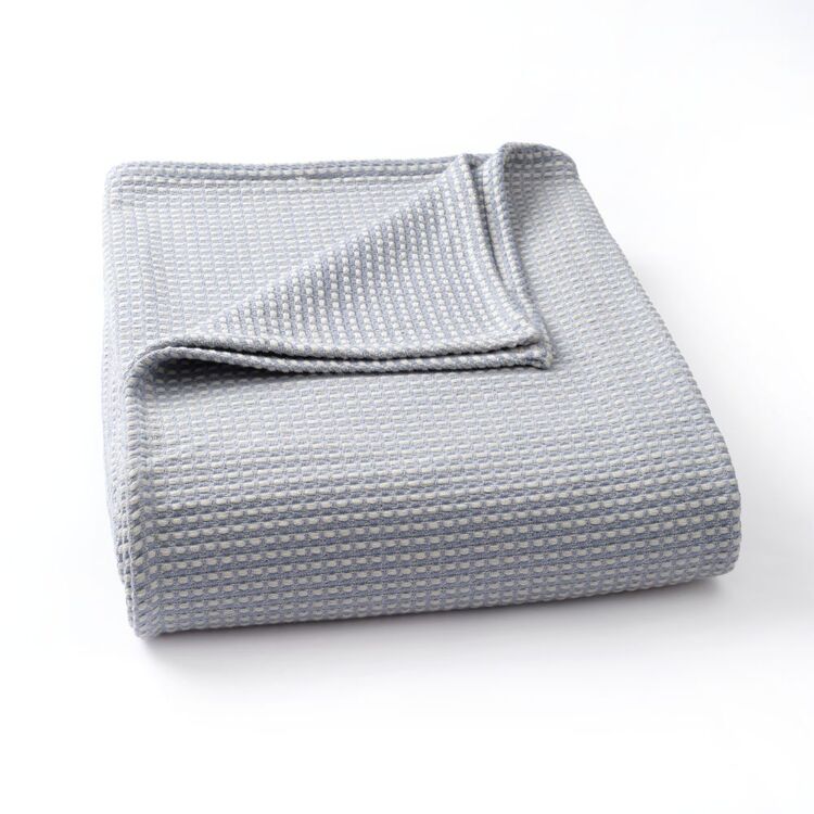 Elysian Check Cotton Blanket Blue Fog Queen
