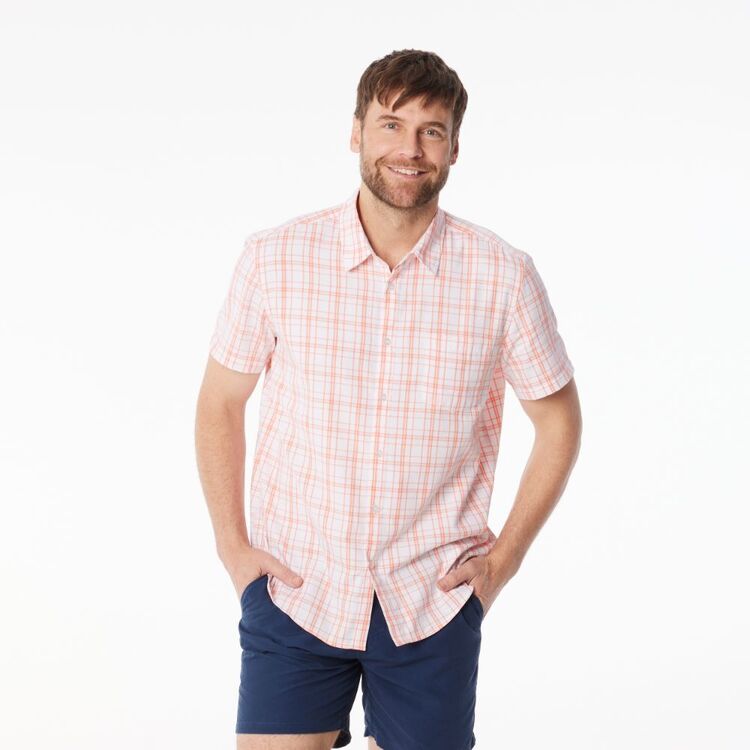 JC Lanyon Men s Docker Check Short Sleeve Shirt White Melon Jc lanyon men s docker check short sleeve shirt white melon