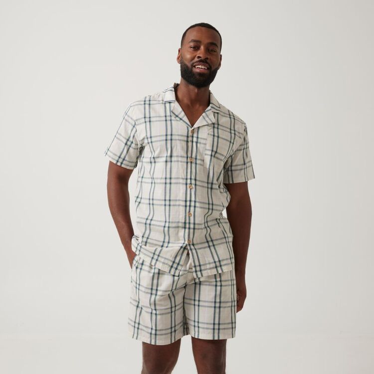Nic Morris Men's Cotton Poplin Short PJ Set Green & Grey