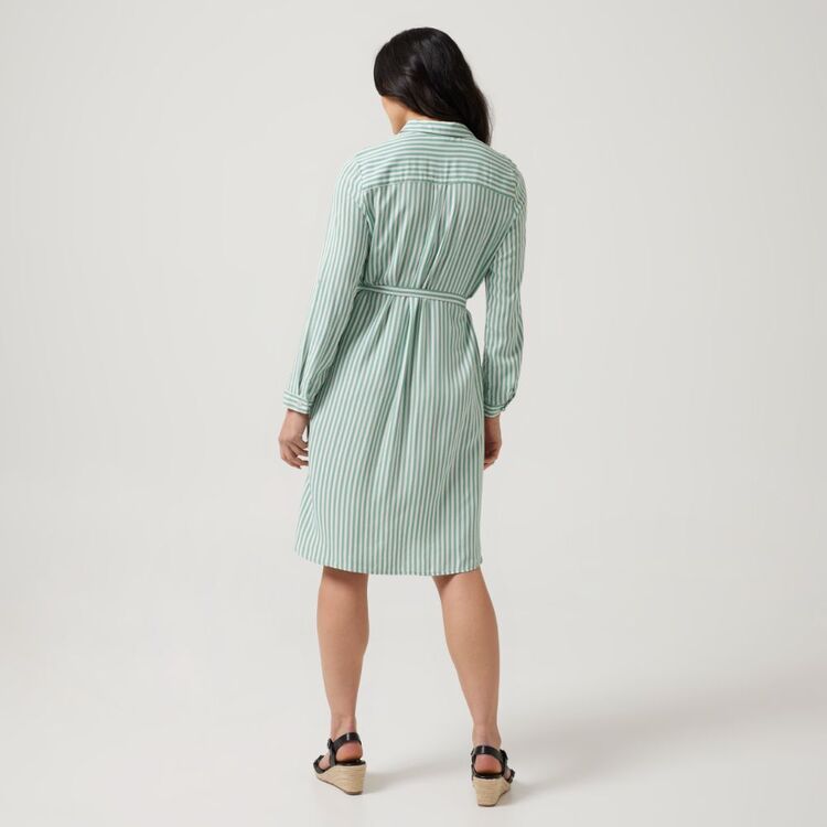Khoko Collection Women's Stripe Shirt Dress Green Stripe 12