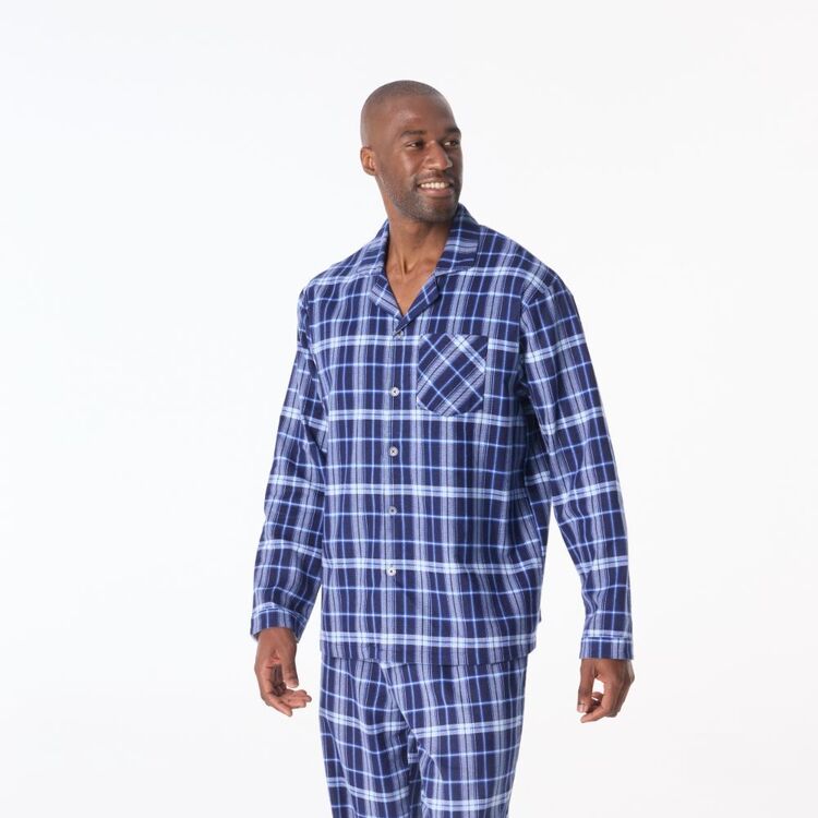 Nic Morris Men's Long Flannelette PJ Set Blue Check