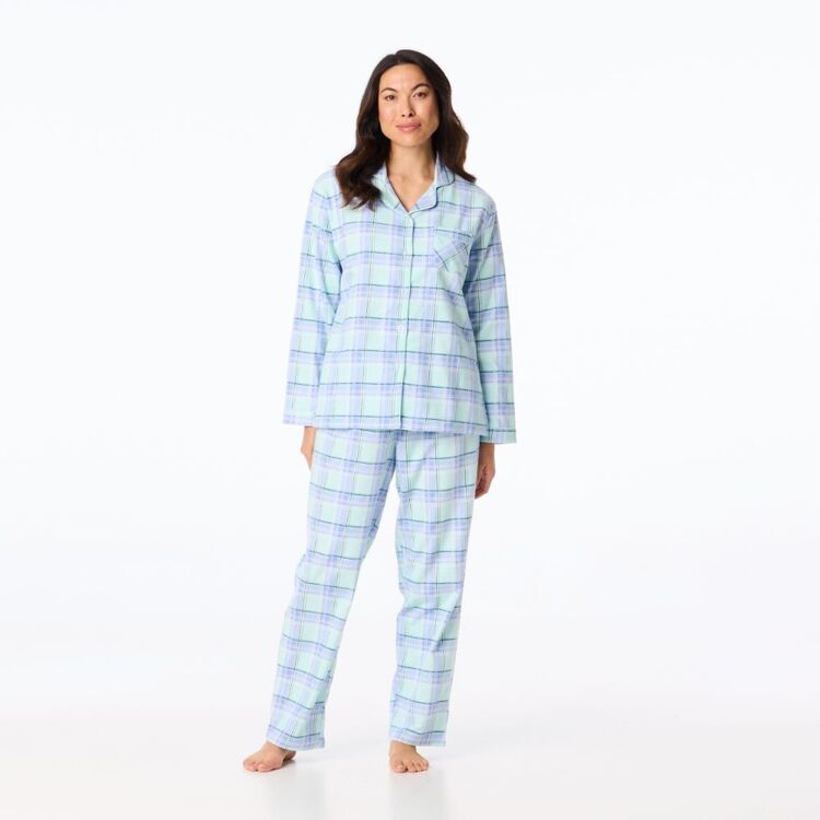 Sash Rose Women's Flannelette PJ Set Blue Green