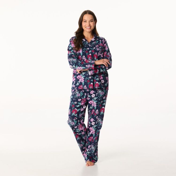 Sash Rose Women's Flannelette PJ Set Navy Floral