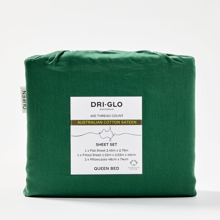 Dri Glo 400 Thread Count Australian Cotton Sateen Sheet Set Green Queen ...