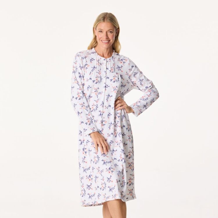 Sash Rose Women's Cotton Interlock Long Sleeve Nightie Ivory
