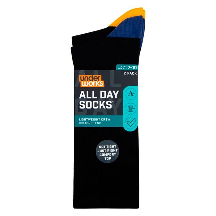 Underworks Men's All Day Lightweight Printed Crew Socks 2 Pack Black ...