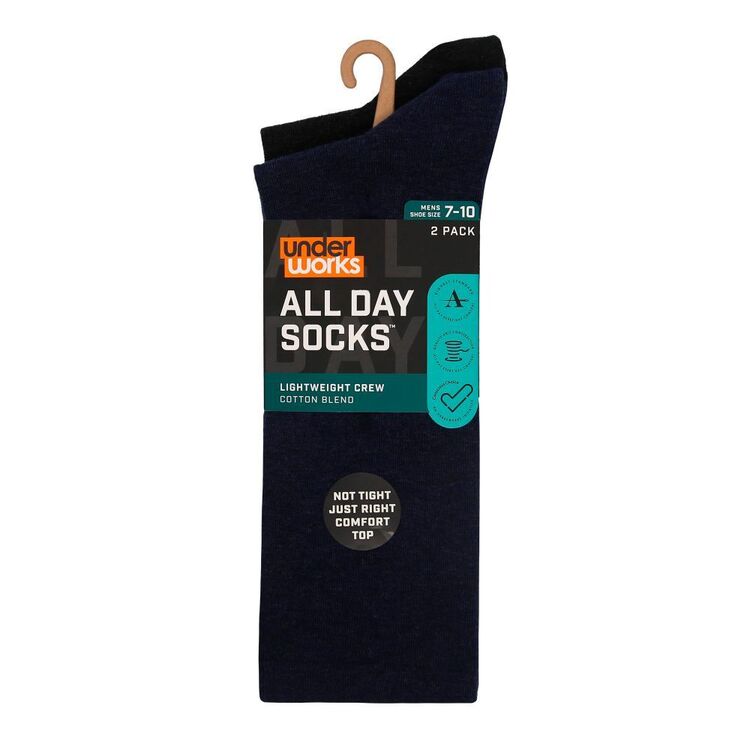 Underworks Men's All Day Lightweight Crew Socks 2 Pack Navy & Grey ...