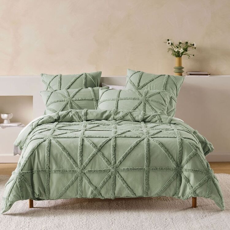 Linen House Clyde Cotton Quilt Cover Set Aloe