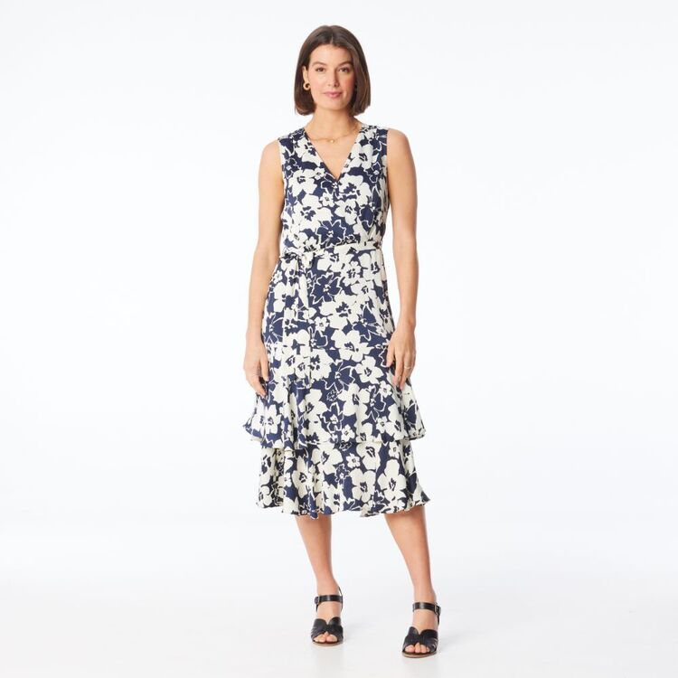 Jane Lamerton Women's Marquee Sleeveless V Neck Floral Dress Midnight