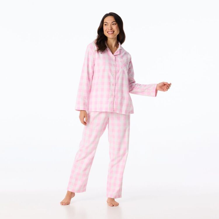 Sash Rose Women's Cotton Flannelette PJ Set Gingham Pink