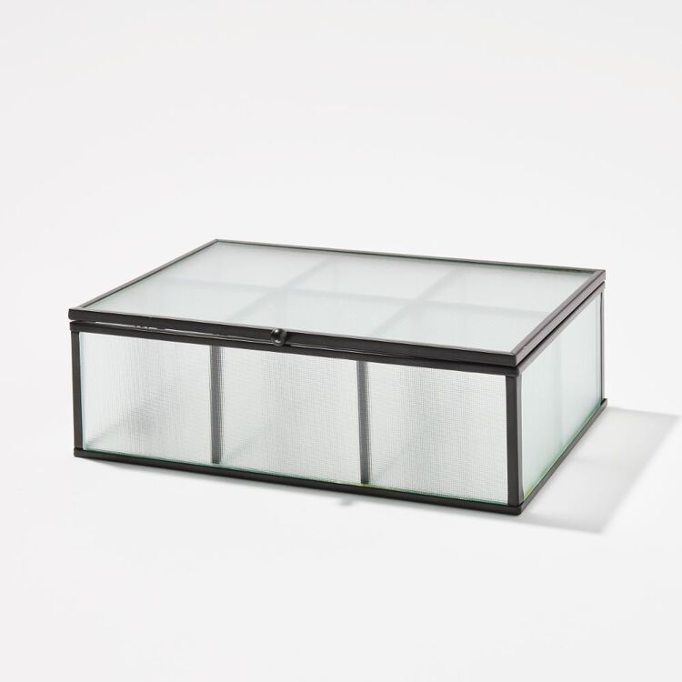 Soren Glass Jewellery Box With Compartments Black