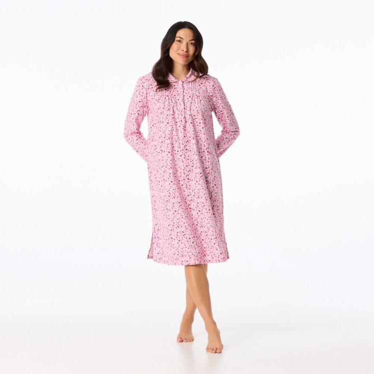 Sash Rose Women's Cotton Flannelette Long Sleeve Nightie Dust Pink