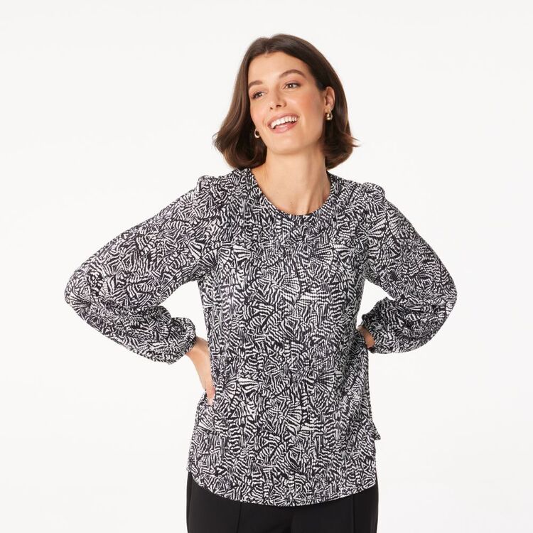 Jane Lamerton Women's Plisse Top Black Ivory