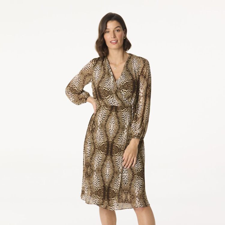 Jane Lamerton Women's Plisse Wrap Cheetah Print Dress Cheetah