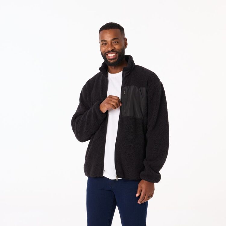 JC Lanyon Men's Leydon Teddy Fleece With Nylon Pocket Black