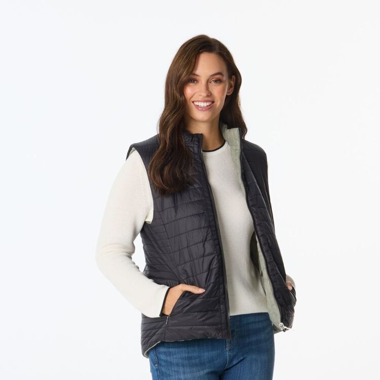 Khoko Collection Women's Reversible Quilted Vest Black Khaki