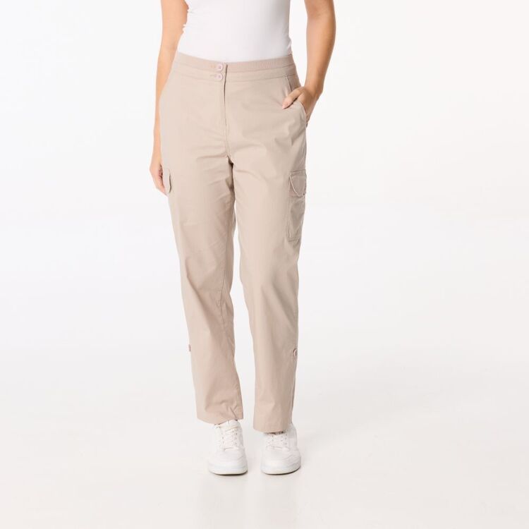 Khoko Collection Women's Rib Waist Long Length Pants Biscuit