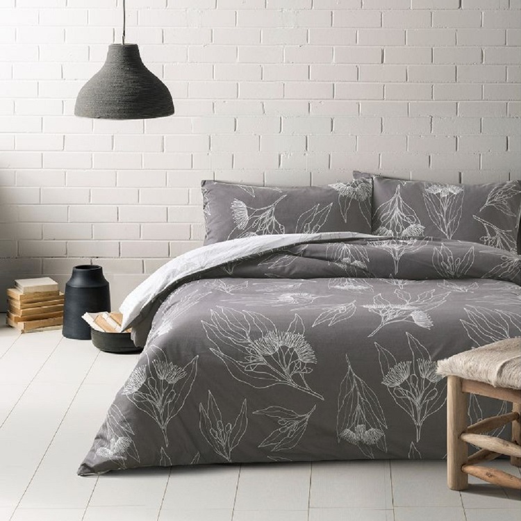 Dri Glo Lucia Cotton Bamboo Flannelette Quilt Cover Set Charcoal