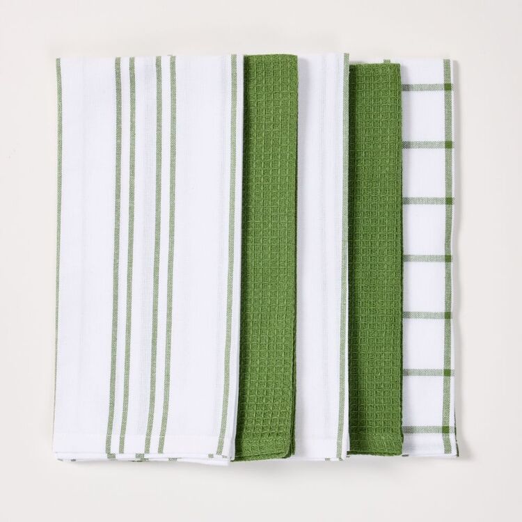 Smith + Nobel Cotton Tea Towel 5 Pack Green