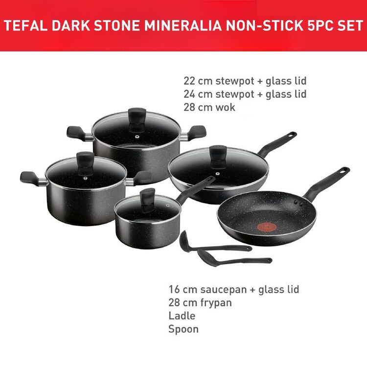 Tefal Dark Stone Mineralia Non-Stick 5-Piece Cookset Black