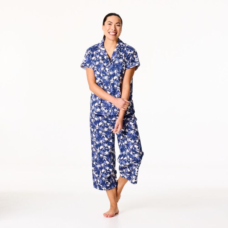 Sash & Rose Women's Cotton Poplin PJ Set Navy Floral