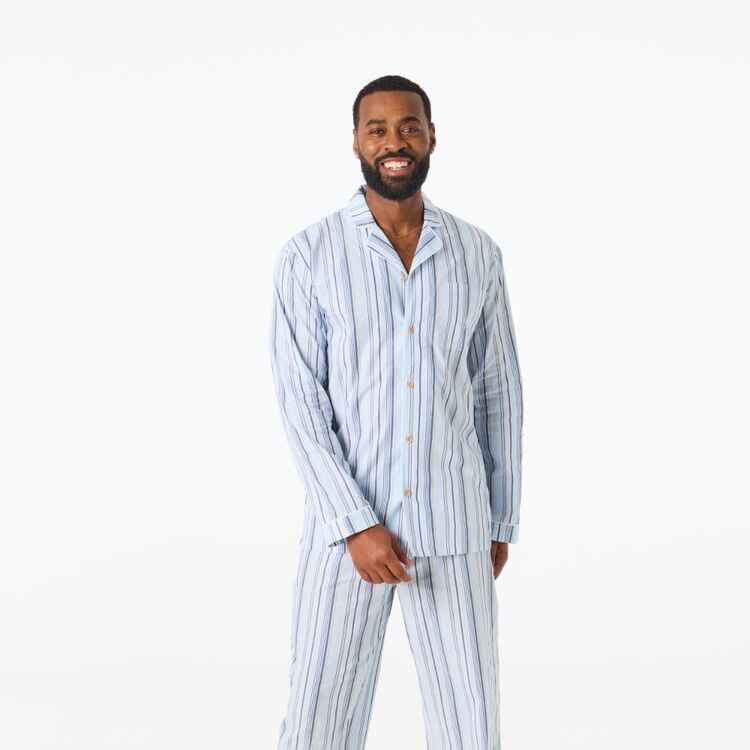 JC Lanyon Men's Cotton Poplin Long Sleeve PJ Set Blue Stripe