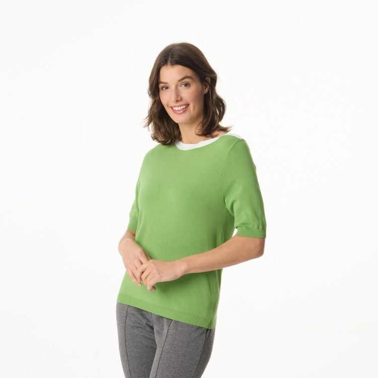 Jane Lamerton Women's Tipped Boatneck Knit Top Apple