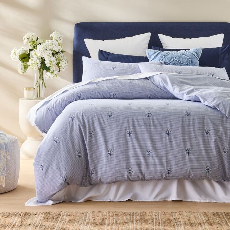 Chyka Home Riley Yarn Dyed Cotton Quilt Cover Set Blue White