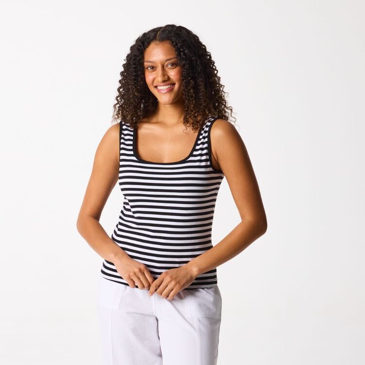 Khoko Collection Women's Contrast Rib Knit Tank Stripe
