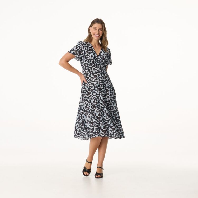 Khoko Smart Women's Crinkle Flutter Empire Midi Pansy Dress Pale