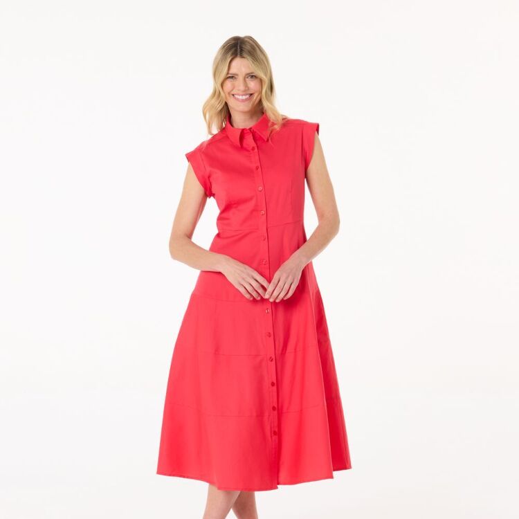 Khoko Smart Women's Tiered Shirt Dress Scarlet