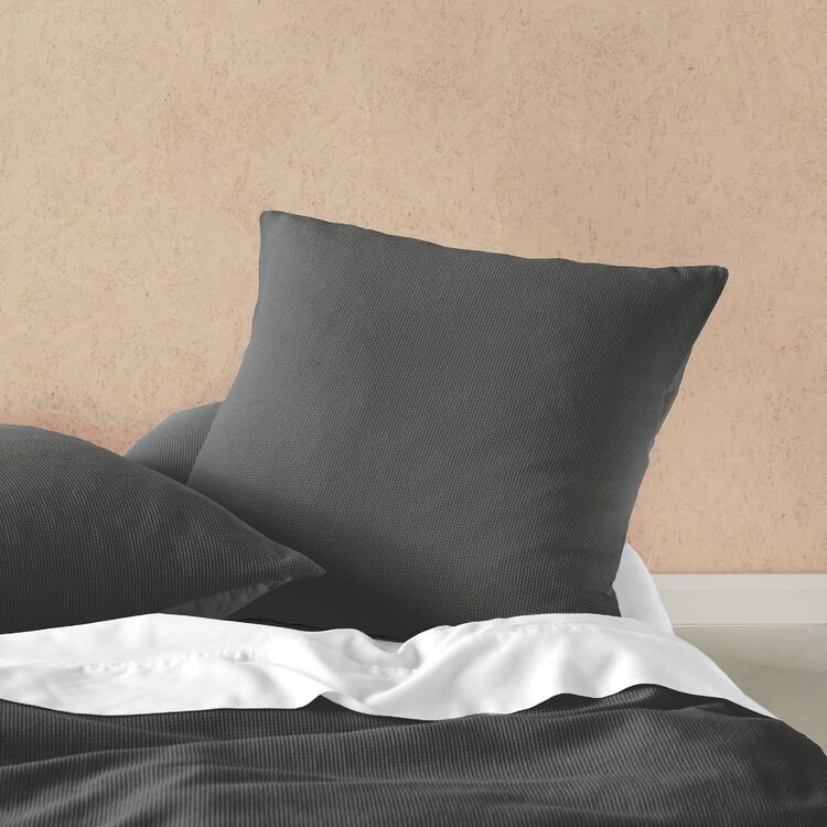 Linen House Micro Waffle European Pillowcase Charcoal